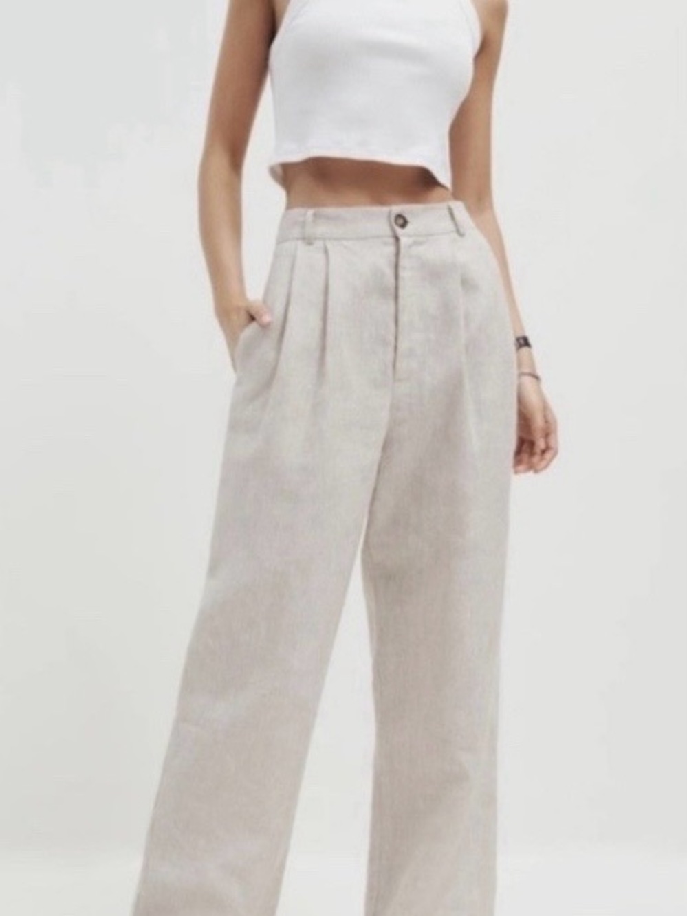 Reformation Mason Linen Pants Oatmeal Beige High Waisted Wide Leg Pleated Size 6 - Picture 2 of 12